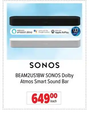 2001 Audio Video BEAM2US1BW SONOS Dolby Atmos Smart Sound Bar offer