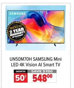 2001 Audio Video UN50M70H SAMSUNG 50 Mini LED 4K Vision AI Smart TV offer