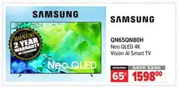 2001 Audio Video QN65QN80H SAMSUNG 65 Neo QLED 4K Vision AI Smart TV offer