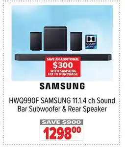 2001 Audio Video HWQ990F SAMSUNG 11.1.4 ch Sound Bar Subwoofer & Rear Speaker offer