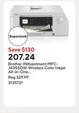 Staples Brother INKvestment MFC-J4355DW Wireless Color Inkjet All-in-One Printer offer