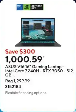 Staples ASUS V16 16 Gaming Laptop - Intel Core 7 240H - RTX 3050 - 512 GB SSD - 16 GB RAM - Windows 11 Home offer