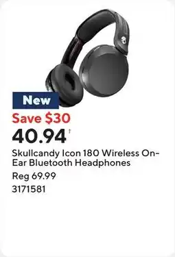 Staples Skullcandy Icon 180 Wireless On-Ear Bluetooth Headphones offer