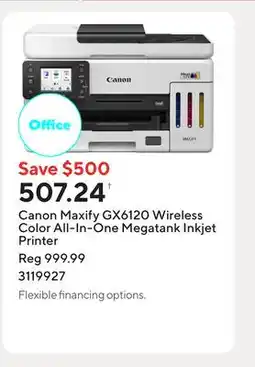 Staples Canon Maxify GX6120 Wireless Color All-In-One Megatank Inkjet Printer offer