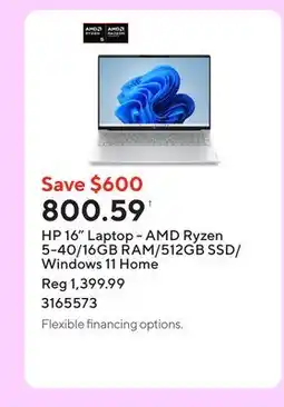 Staples HP 16 Laptop - AMD Ryzen 5-40/16GB RAM/512GB SSD/Windows 11 Home offer