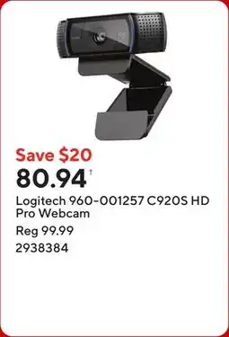 Staples Logitech 960-001257 C920S HD Pro Webcam offer