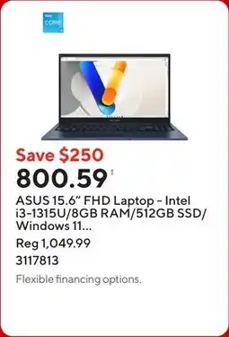 Staples ASUS 15.6 FHD Laptop - Intel i3-1315U/8GB RAM/512GB SSD/Windows 11 Home offer