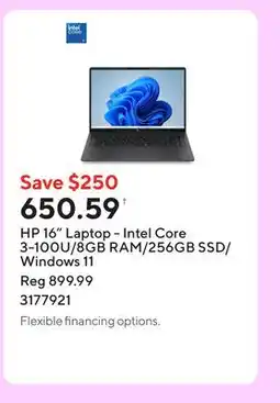 Staples HP 16 Laptop - Intel Core 3-100U/8GB RAM/256GB SSD/Windows 11 offer