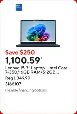 Staples Lenovo 15.3 Laptop - Intel Core 7-350/16GB RAM/512GB SSD/Touchscreen/Windows 11 Home offer
