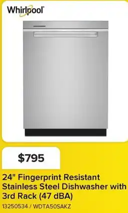 Leon's Whirlpool 24" Fingerprint Resistant Stainless Steel Dishwasher with 3rd Rack (47 dBA) offer