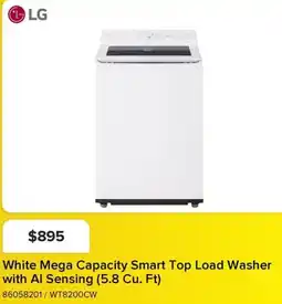 Leon's LG White Mega Capacity Smart Top Load Washer with Al Sensing (5.8 Cu. Ft) offer