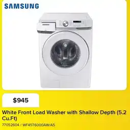 Leon's SAMSUNG White Front Load Washer with Shallow Depth (5.2 Cu.Ft) offer