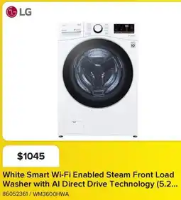 Leon's LG White Smart Wi-Fi Enabled Steam Front Load Washer with Al Direct Drive Technology (5.2... offer