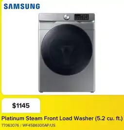 Leon's SAMSUNG Platinum Steam Front Load Washer (5.2 cu. ft.) offer