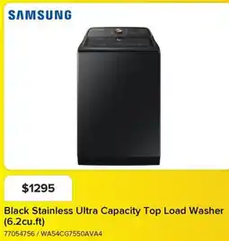 Leon's SAMSUNG Black Stainless Ultra Capacity Top Load Washer (6.2cu.ft) offer