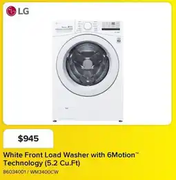 Leon's LG White Front Load Washer with 6Motion Technology (5.2 Cu.Ft) offer