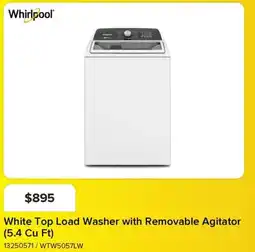 Leon's Whirlpool White Top Load Washer with Removable Agitator (5.4 Cu Ft) offer