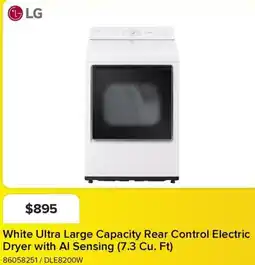 Leon's LG White Ultra Large Capacity Rear Control Electric Dryer with Al Sensing (7.3 Cu. Ft) offer