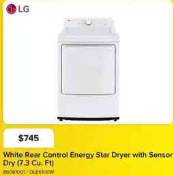 Leon's LG White Rear Control Energy Star Dryer with Sensor Dry (7.3 Cu. Ft) offer