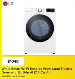 Leon's LG White Smart Wi-Fi Enabled Front Load Electric Dryer with Built-In Al (7.4 Cu. Ft.) offer