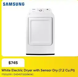 Leon's SAMSUNG White Electric Dryer with Sensor Dry (7.2 Cu.Ft) offer