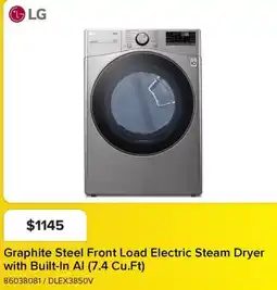 Leon's LG Graphite Steel Front Load Electric Steam Dryer with Built-In Al (7.4 Cu.Ft) offer