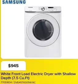 Leon's SAMSUNG White Front Load Electric Dryer with Shallow Depth (7.5 Cu.Ft) offer