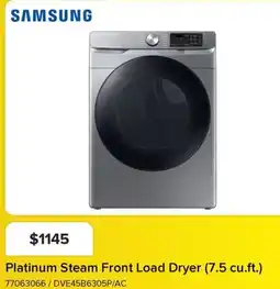 Leon's SAMSUNG Platinum Steam Front Load Dryer (7.5 cu.ft.) offer