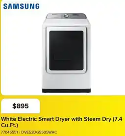Leon's SAMSUNG White Electric Smart Dryer with Steam Dry (7.4 Cu.Ft.) offer