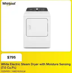 Leon's Whirlpool White Electric Steam Dryer with Moisture Sensing (7.0 Cu.Ft.) offer