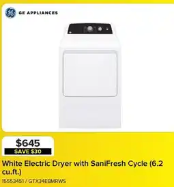 Leon's GE APPLIANCES White Electric Dryer with SaniFresh Cycle (6.2 cu.ft.) offer