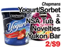 Greco's Fresh Market Chapmans Yogurt/Sorbet NSA Tub & Novelties Yukon Bar offer
