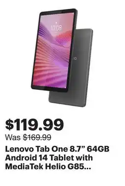 Best Buy Lenovo Tab One 8.7 64GB Android 14 Tablet with MediaTek Helio G85 8-Core Processor - Luna Grey offer