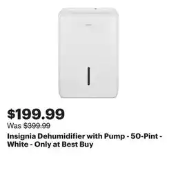 Best Buy Insignia Dehumidifier with Pump - 50-Pint - White - Only at Best Buy offer