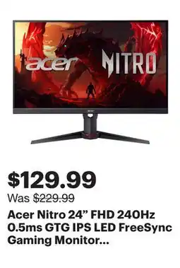 Best Buy Acer Nitro 24 FHD 240Hz 0.5ms GTG IPS LED FreeSync Gaming Monitor (XV240Y W3BIIPR) - Black offer
