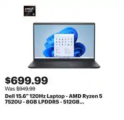 Best Buy Dell 15.6 120Hz Laptop - AMD Ryzen 5 7520U - 8GB LPDDR5 - 512GB SSD - Windows 11 Home - Carbon Black offer