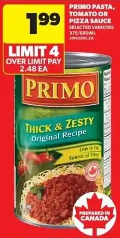 Real Canadian Superstore Primo pasta, tomato or pizza sauce offer
