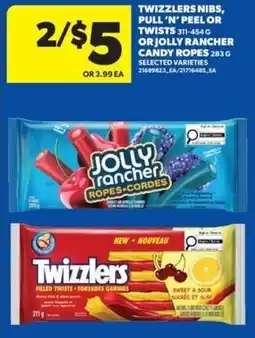 Real Canadian Superstore Twizzlers nibs, pull 'n' peel or twists or jolly rancher candy ropes offer