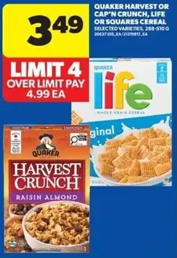 Real Canadian Superstore Quaker harvest or cap'n crunch, life or squares cereal offer