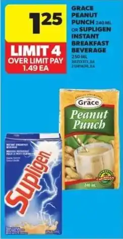 Real Canadian Superstore Grace peanut punch or supligen instant breakfast beverage offer