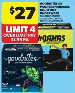 Real Canadian Superstore Goodnites or pampers ninjamas nighttime underwear offer