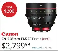 Vistek Canon CN-E 35mm T1.5 EF Prime [USED] offer