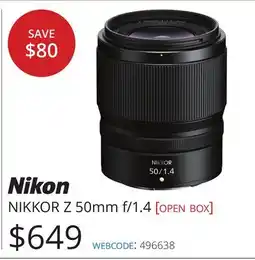 Vistek Nikon NIKKOR Z 50mm f/1.4 [OPEN BOX] offer