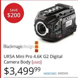 Vistek Blackmagic design URSA Mini Pro 4.6K G2 Digital Camera Body [USED] offer