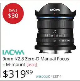 Vistek LAOW 9mm f/2.8 Zero-D Manual Focus – M-mount offer