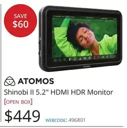 Vistek ATOMOS Shinobi II 5.2 HDMI HDR Monitor offer