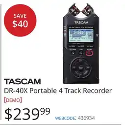 Vistek TASCAM DR-40X Portable 4 Track Recorder [DEMO] offer