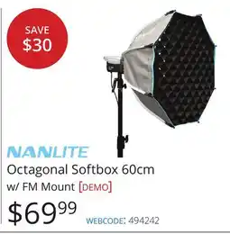 Vistek NANLITE Octagonal Softbox 60cm w/ FM Mount [DEMO] offer