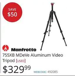 Vistek Manfrotto 755XB MDeVe Aluminum Video Tripod [USED] offer