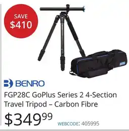 Vistek FGP28C GoPlus Series 2 4-Section Travel Tripod – Carbon Fibre offer
